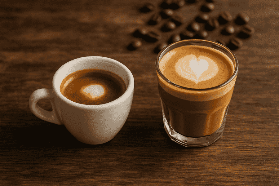 un espresso macchiato y un cortado
