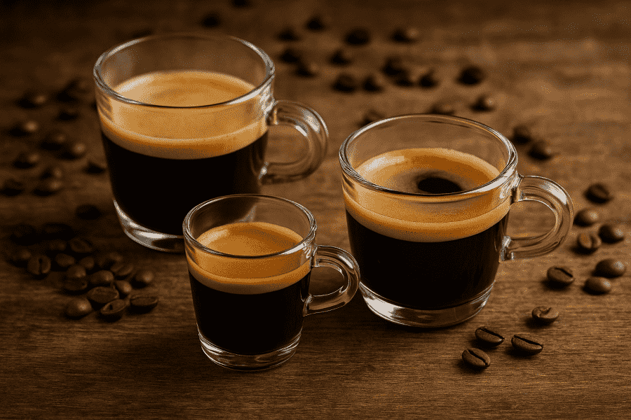 ristretto, espresso y lungo