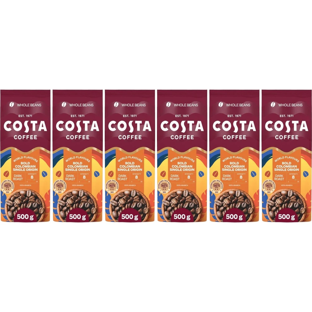 Costa Coffee Colombian Roast - granos de café - 6 x 500 gramos