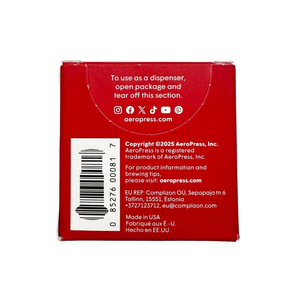 Parte trasera del envase de microfiltros para la AeroPress Go