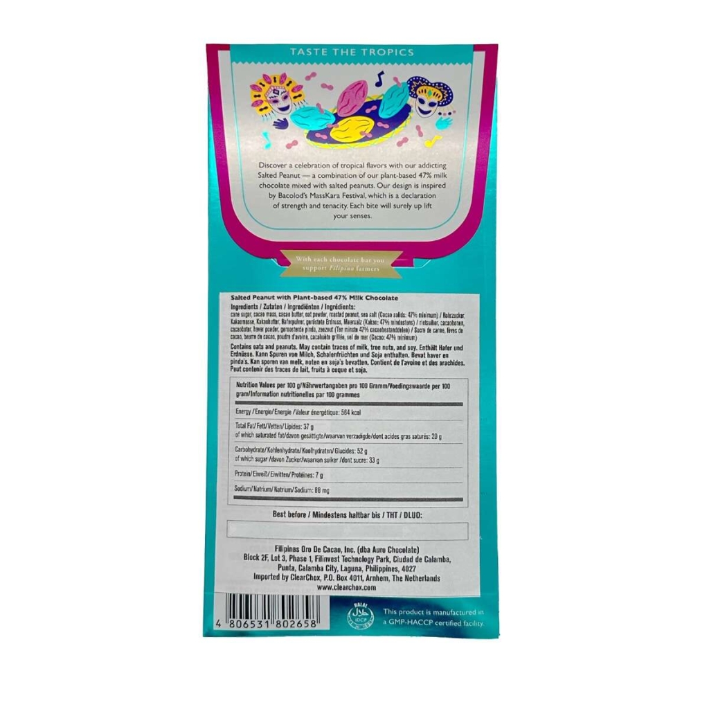 Una tableta de chocolate con leche de la marca Auro con sabor a cacahuetes salados