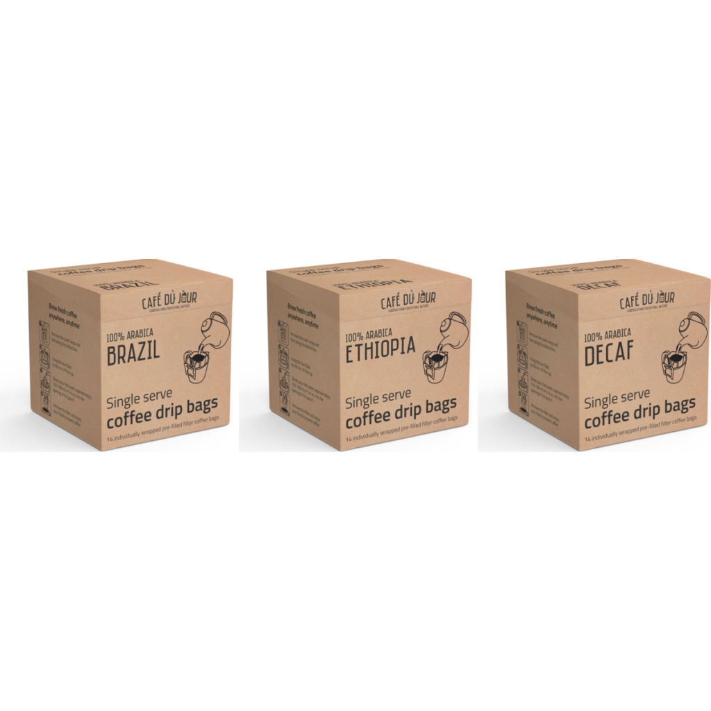 Trío Single Serve Drip Bags - Brasil, Etiopía & Decaf 3 x 14 piezas