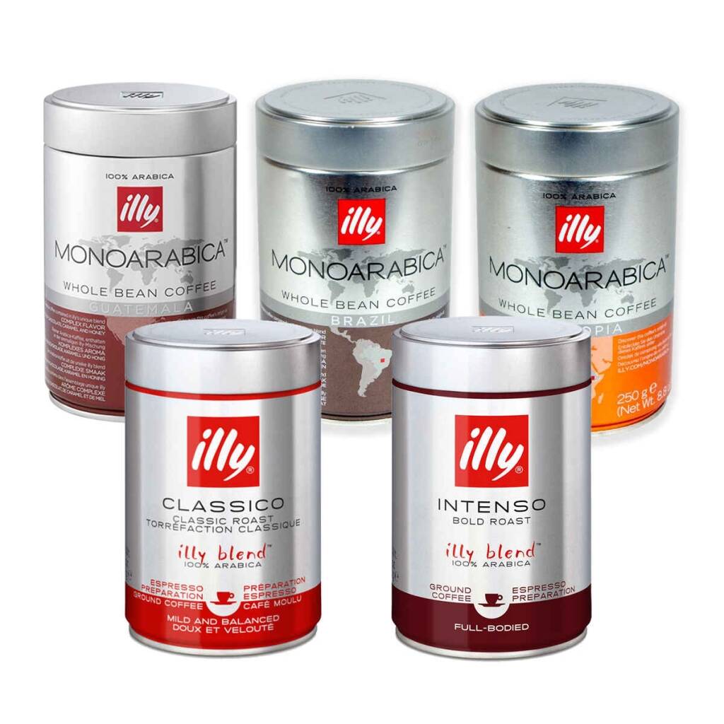 paquete de muestras illy - café en grano - 5 x 250g