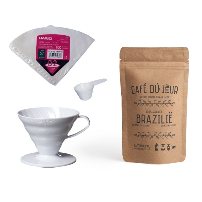 Pack de inicio Hario V60 - gotero, cuchara dosificadora, filtros y café - de 2 a 4 tazas