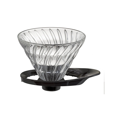 Gotero Hario V60 - vidrio con soporte negro, nuevo tipo - tamaño 02 (VDGR-02-B)