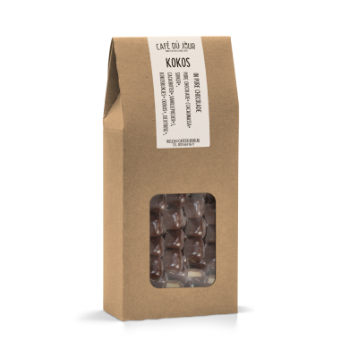 Dados de coco en chocolate negro 250 gramos
