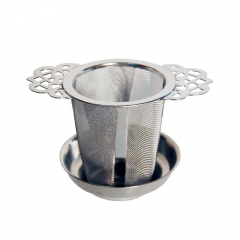Filtro de té de acero inoxidable - Colador de té suelto para taza u olla entera con soporte y bandeja recogegotas