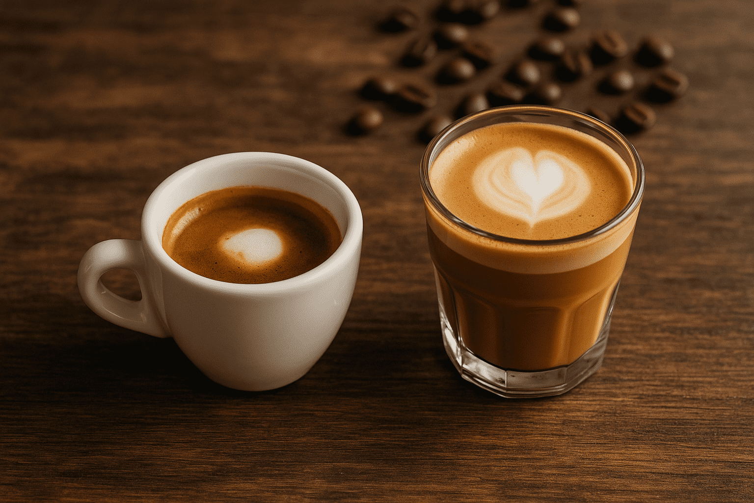 un espresso macchiato y un cortado